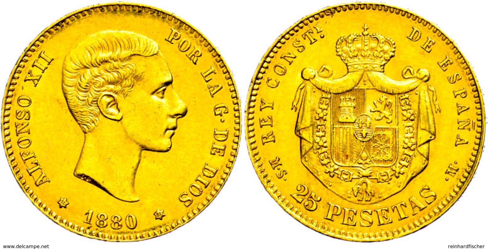 25 Pesetas, Gold, 1880, Alfonso XII., Fb. 342, Wz. Rf., Vz.  Vz - Altri & Non Classificati