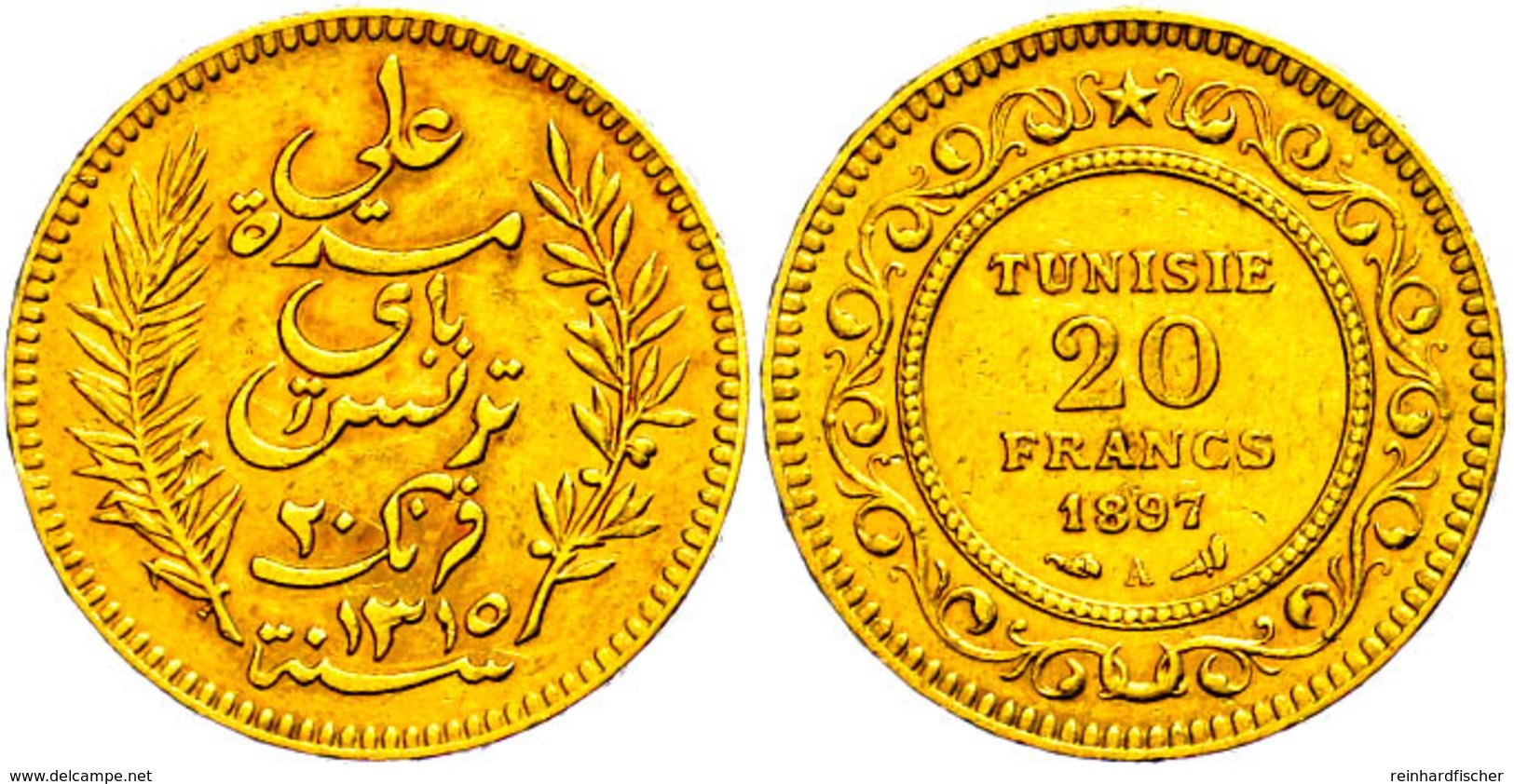 20 Francs, Gold, 1897, Ali Bei, Fb. 12, Kl. Rf., Ss.  Ss - Tunisia