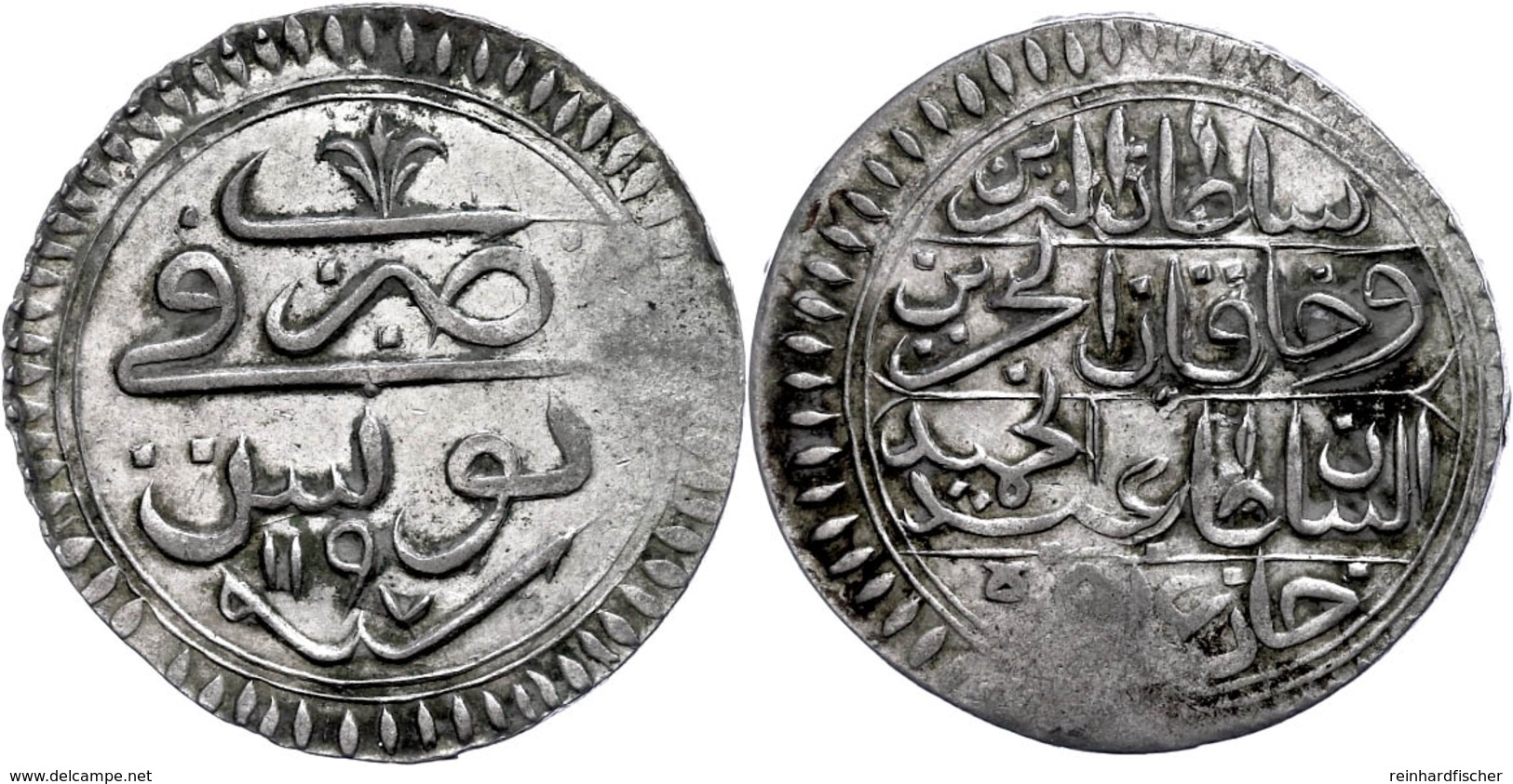 Riyal, AH 1197, Abdülhamid I., Tunis, KM 65 (Tunesien), Prägeschwäche Am Rand, Vz.  Vz - Orientalische Münzen