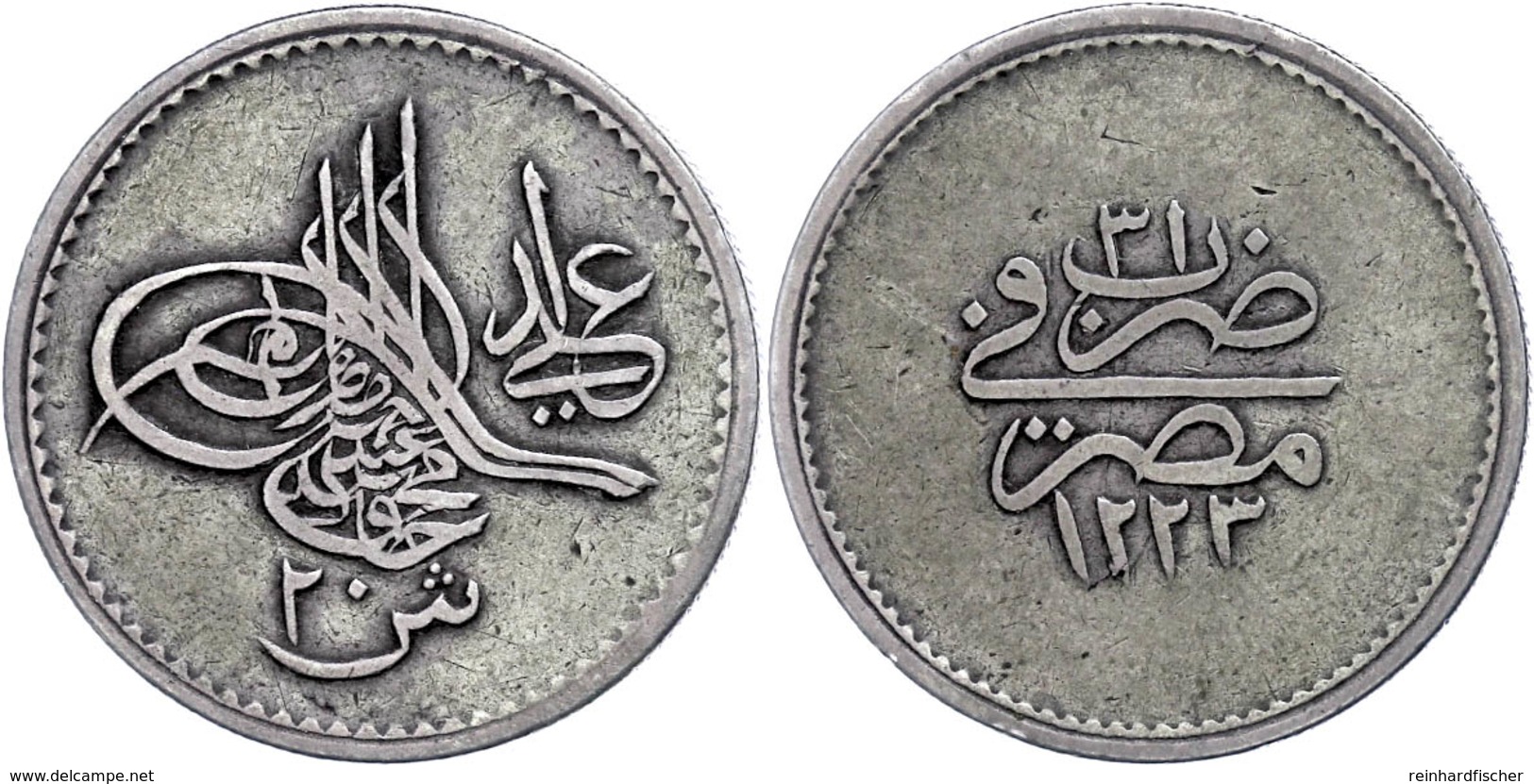 20 Qirsh, AH 1223/31, Mahmud II., Misir, KM 186 (Ägypten), Ss. Sehr Selten!  Ss - Orientalische Münzen