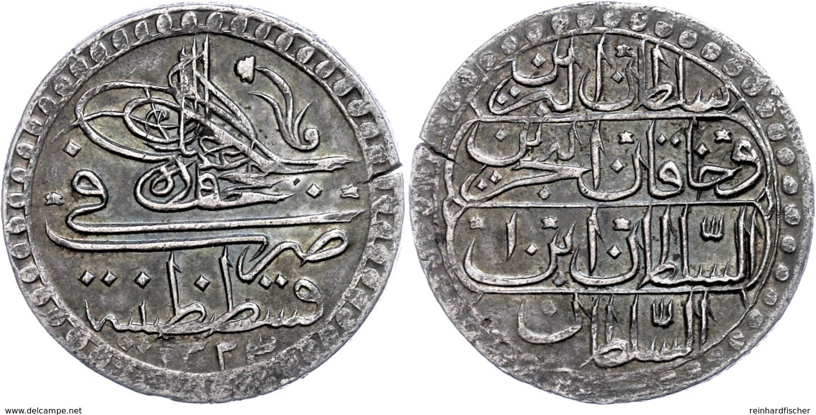 Kurush, AH 1223/1, Mahmud II., Konstantinopel, KM 554, Kl. Schrötlingsriss, Vz. Sehr Selten!  Vz - Orientalische Münzen
