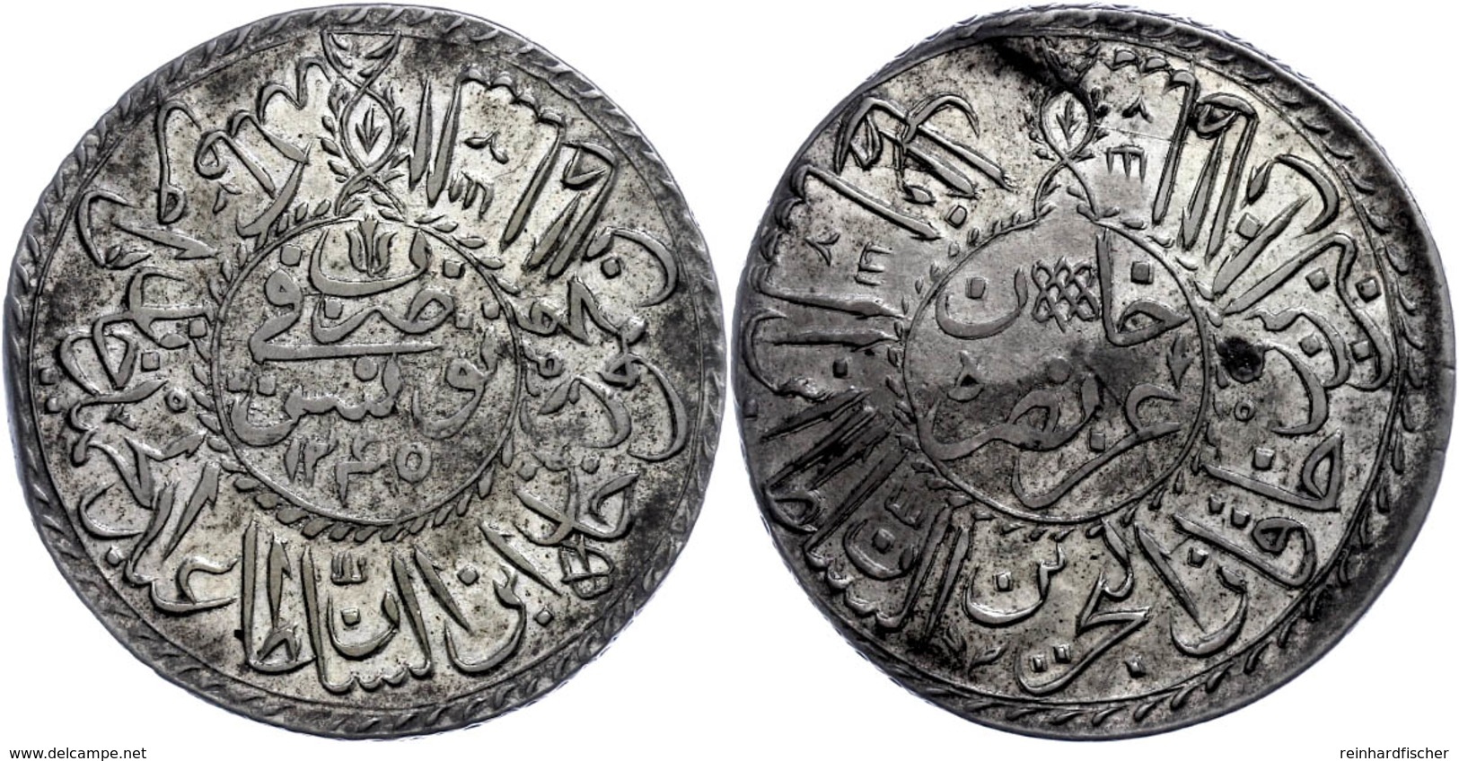 2 Piaster, AH 1245, Mahmud II., Tunis, KM 93 (Tunesien), Kl. Zainende, Ss-vz.  Ss-vz - Orientalische Münzen