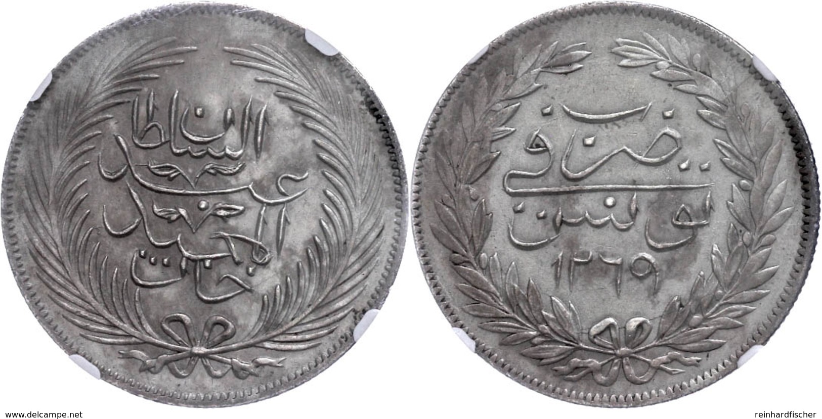 5 Riyal, AH 1271, Abdülmecid, Tunis, KM 108 (Tunesien), In Slab Der NGC Mit Der Bewertung UNC-DETAILS. - Orientalische Münzen