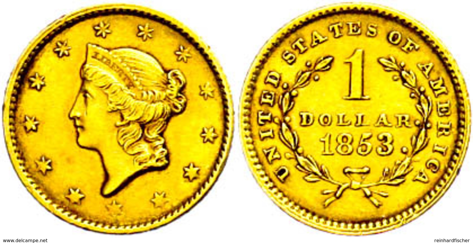 1 Dollar, Gold, 1853, Philadelphia, Kl. Rf., Ss.  Ss - Autres & Non Classés