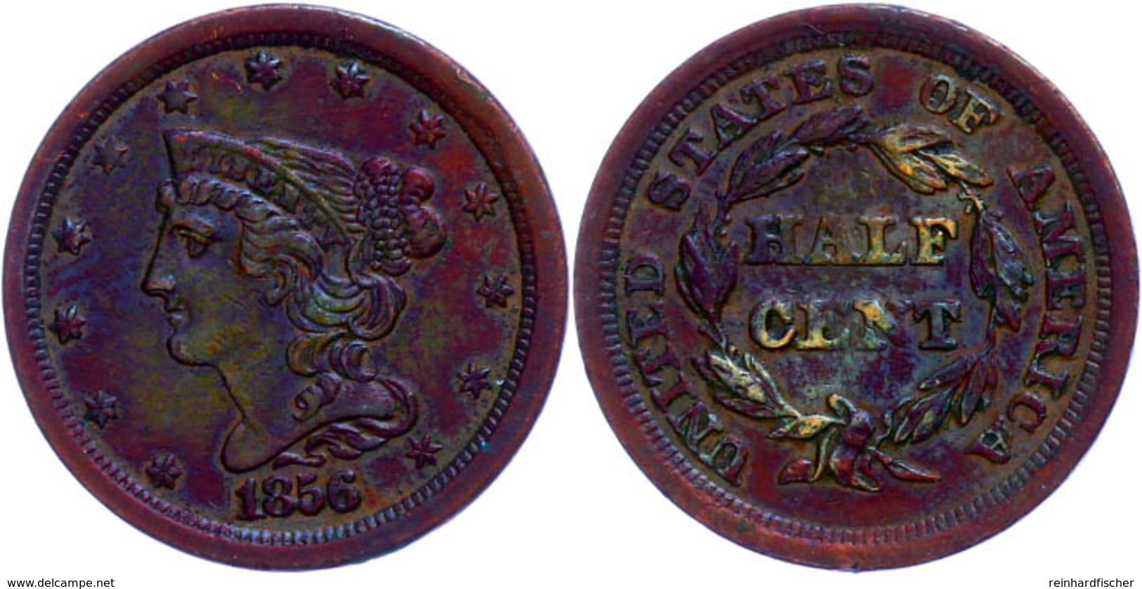 1/2 Cent, 1856, Kupfer, KM 70, Kl. Rf, Kl. Kratzer Auf Dem Avers, Ss-vz.  Ss-vz - Autres & Non Classés