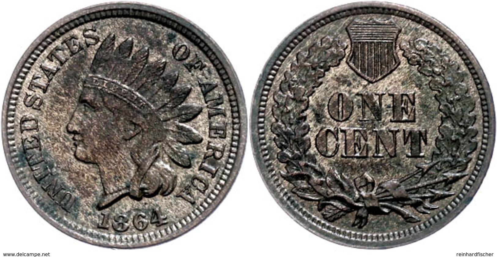 1 Cent, 1864, Kupfer, Indianer Kopf KM 90a., Kl. Rf., Vz-st  Vz-st - Sonstige & Ohne Zuordnung