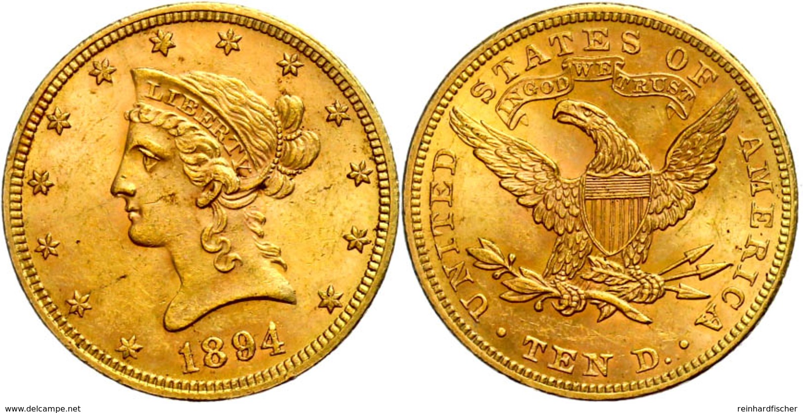 10 Dollars, Gold, 1894, Liberty Head, Philadelphia, Fb. 158, Kl. Rf., Ss-vz  Ss-vz - Autres & Non Classés