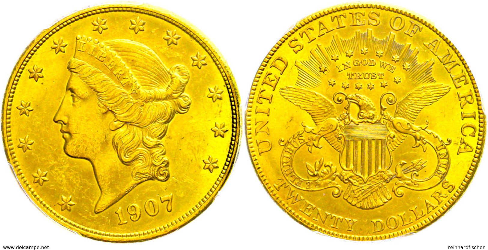 20 Dollars, Gold, 1907, Philadelphia, Fb. 177, In Slab Der PCGS Mit Der Bewertung Cleaned-UNC Detail. - Autres & Non Classés