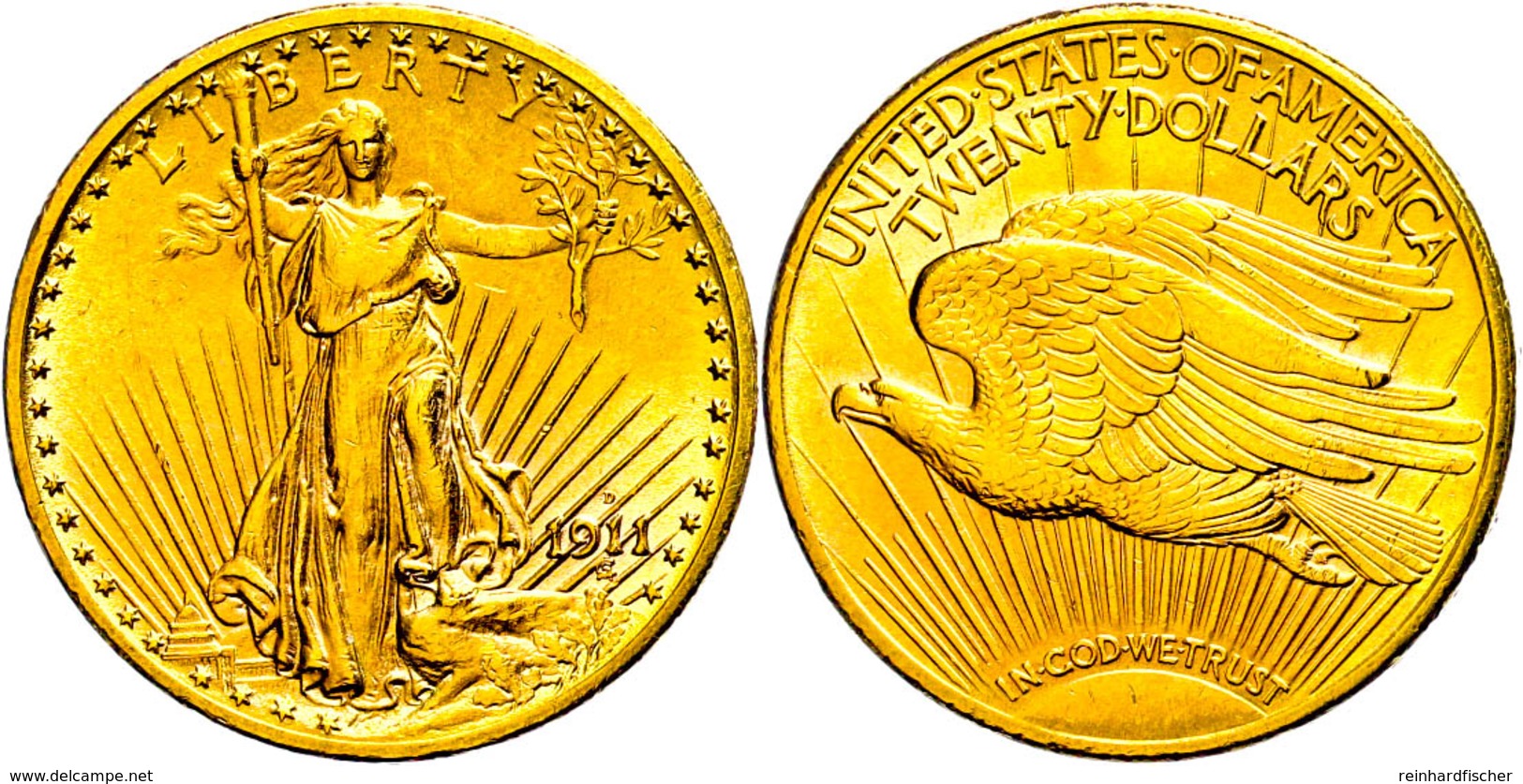 20 Dollars, Gold, 1911, Denver, Fb. 187, Kl. Rf. Und Kr., Vz.  Vz - Sonstige & Ohne Zuordnung
