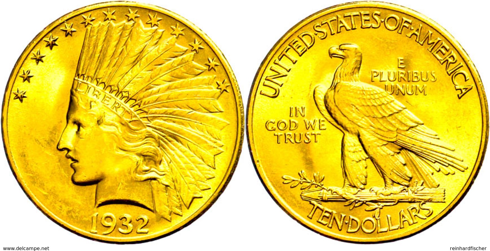 10 Dollars, 1932, Indian Head, Philadelphia, Fb. 166, Kl. Kratzer, Vz-st.  Vz-st - Sonstige & Ohne Zuordnung