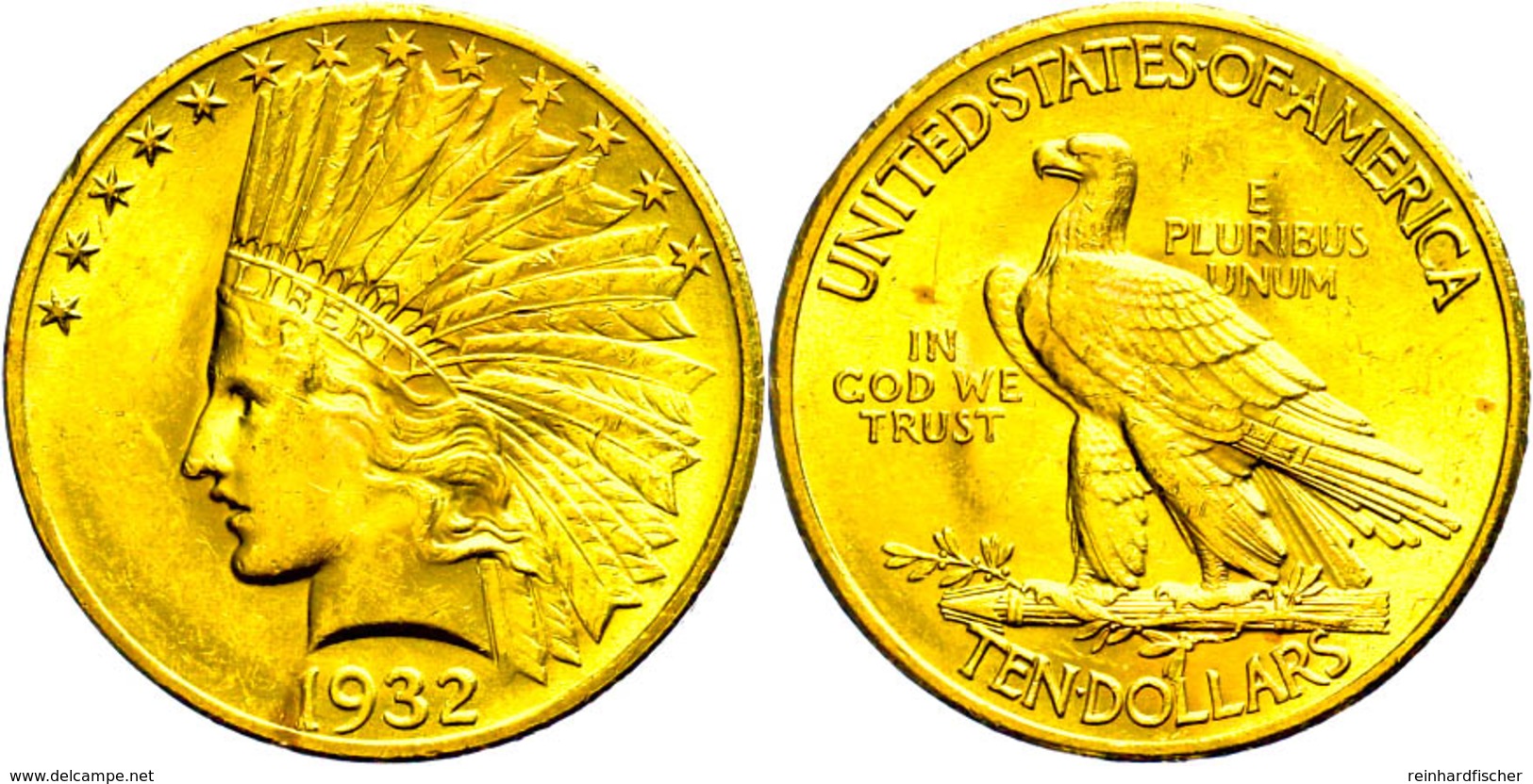 10 Dollars, Gold, 1932, Indian Head, Philadelphia, Fb. 166, Randfehler, Vz.  Vz - Autres & Non Classés