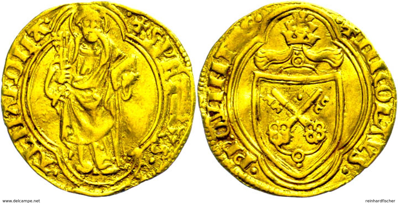 Dukat, O.J. (1447-1455), Nikolaus V., Rom, Fb. 6, Muntoni 4, Wellig, Ss.  Ss - Ohne Zuordnung