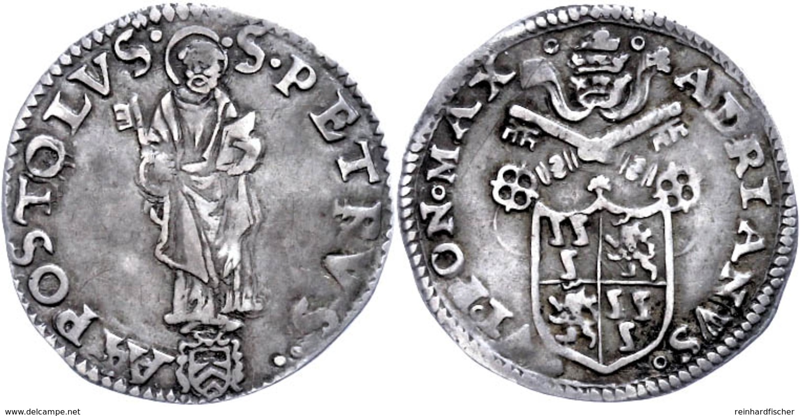 1/2 Giulio, O.J. (1522-1523), Hadrian VI., Rom, Muntoni 11, CNI 19, Ss. Selten!  Ss - Non Classés