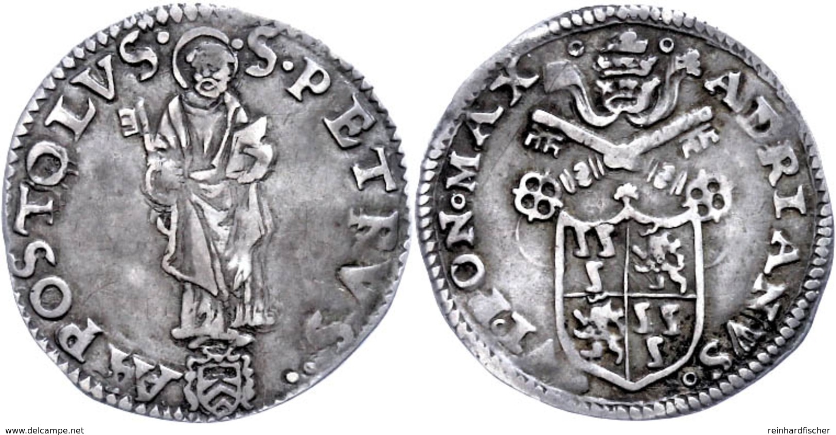 1/2 Giulio, O.J. (1522-1523), Hadrian VI., Rom, Muntoni 11, CNI 19, Ss. Selten!  Ss - Ohne Zuordnung