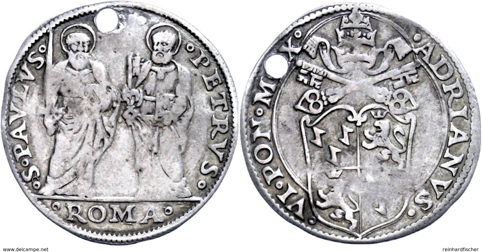 Giulio, O.J. (1522-1523), Hadrian VI., Rom, Muntoni 8, CNI 14, Gelocht, Ss.  Ss - Ohne Zuordnung