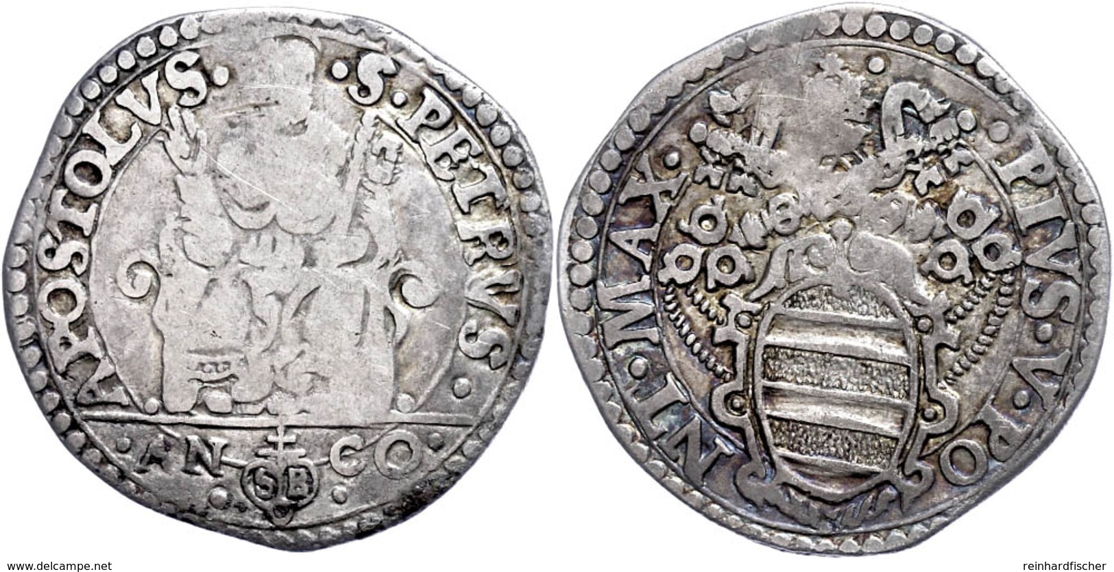 Testone, O.J. (1566-1572), Pius V., Ancona, S-ss.  S-ss - Unclassified