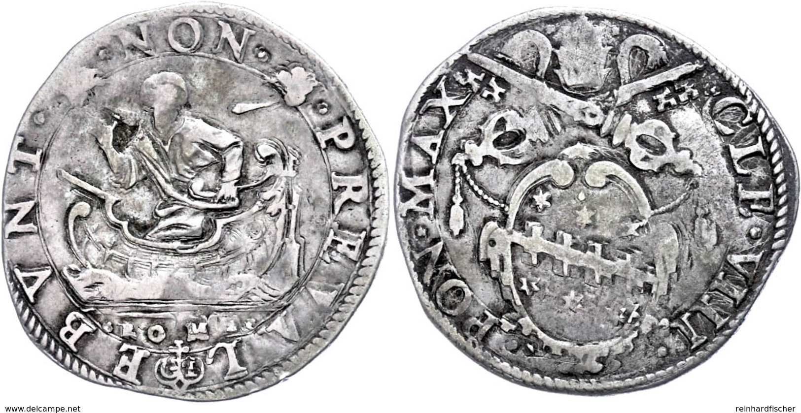 Testone, O.J. (1592-1605), Clemens VIII., Rom, Muntoni 29, Ss.  Ss - Ohne Zuordnung