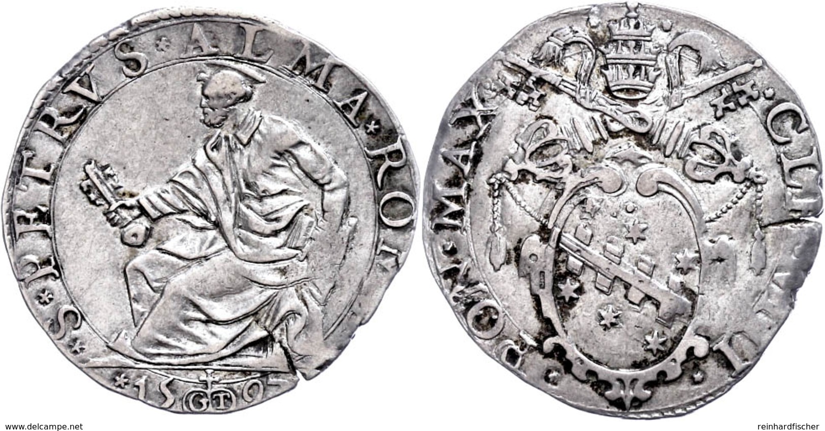 Testone, 1597, Clemens VIII., Rom, CNI 28, Kl. Schrötlingsriss,  Ss.  Ss - Non Classés