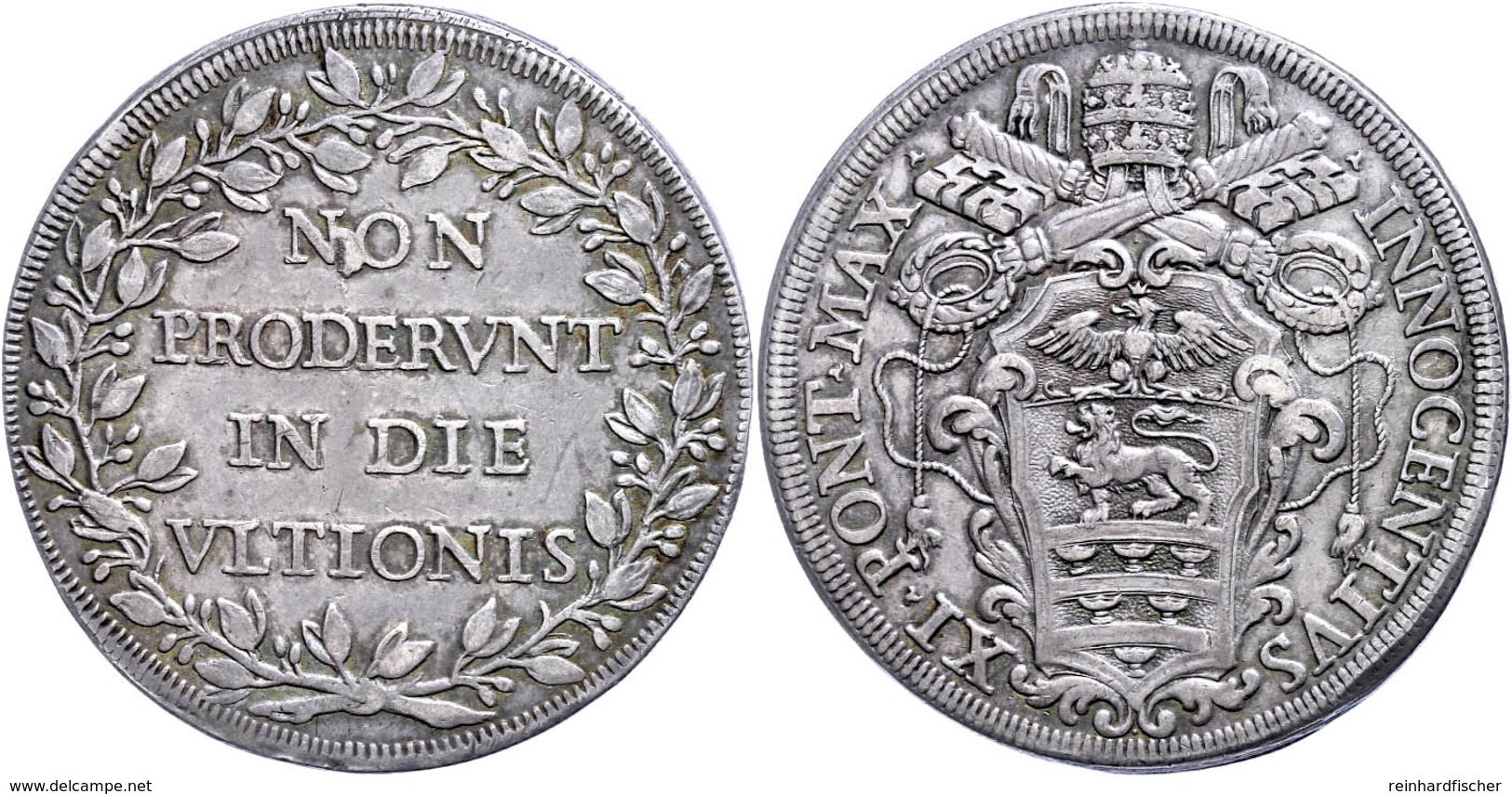 Piastra, O.J. (1676/1689), Innozenz XI., Rom, Dav. 4096, Muntoni 37, Schöne Patina, Kl. Rf., Ss.  Ss - Unclassified