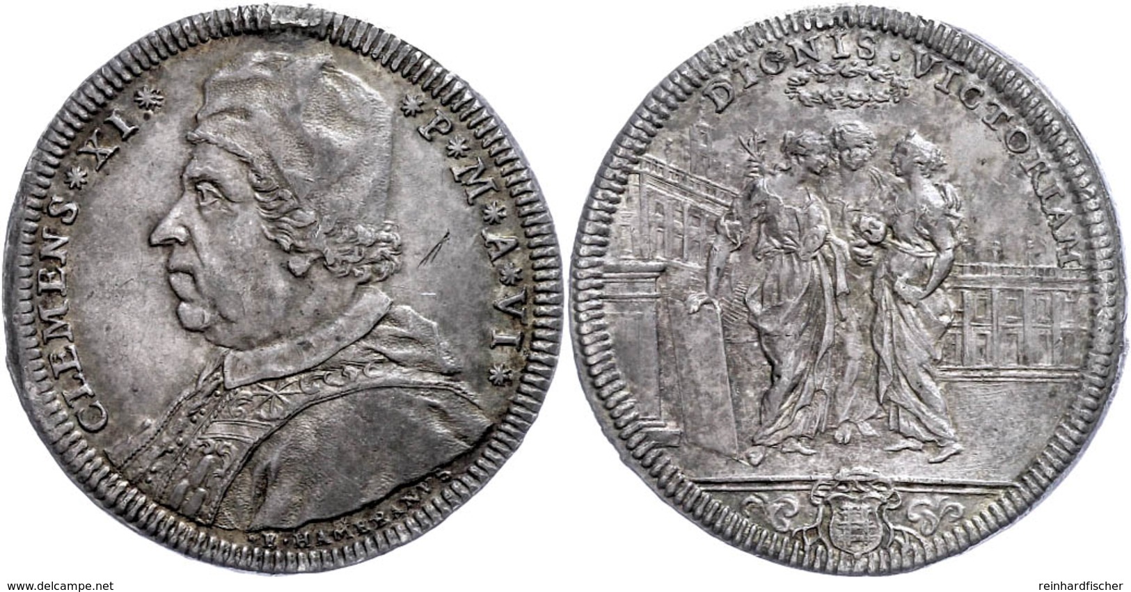 Testone, 1706, Clemens XI., Rom, Muntoni 64, Hsp./Fassungsspur, Schöne Patina, Ss-vz.  Ss-vz - Unclassified