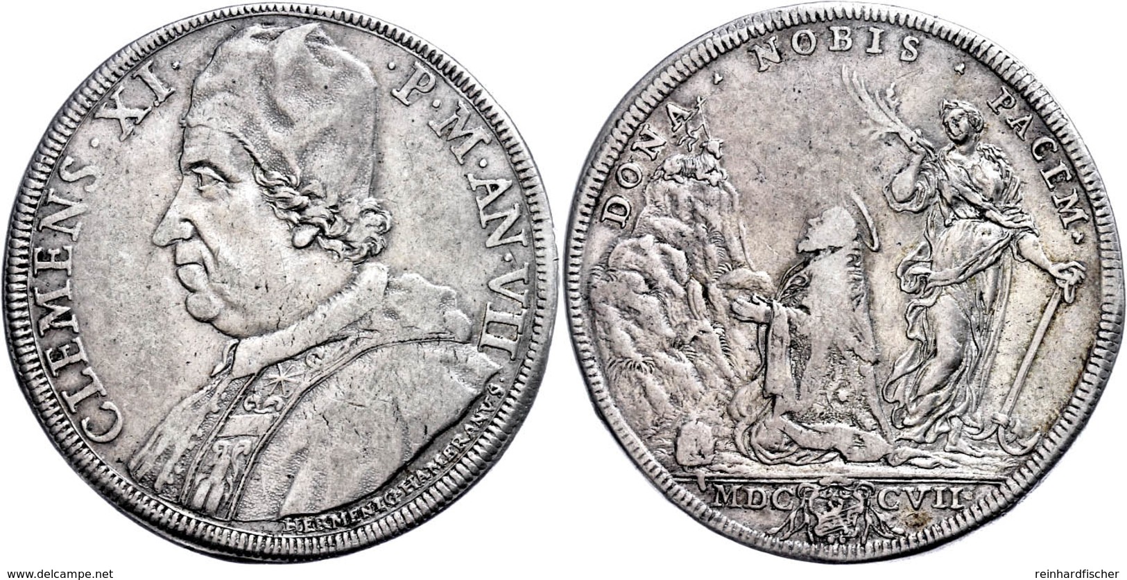 Piastra, 1707, Clemens XI., Rom, Dav. 1437, Muntoni 35, Ss.  Ss - Non Classés