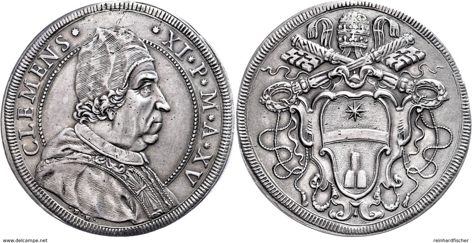 Piastra, 1715, Clemens XI., Rom, Dav. 1448, Muntoni 49, Rand Und Felder Teilweise Bearbeitet, Hsp., Ss+. - Non Classés