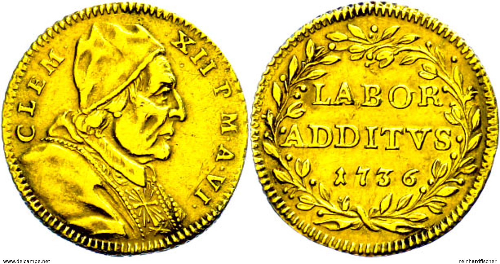 Scudo, Gold, 1736, Clemens XII., Rom, Fb. 220, Kratzer, Poliert, Ss.  Ss - Unclassified