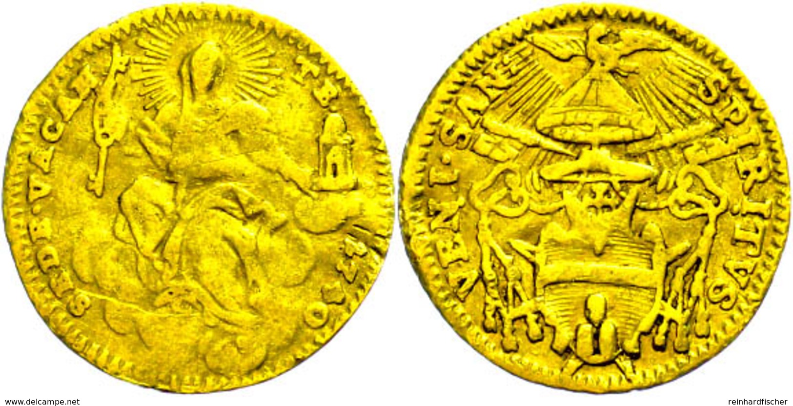 1/2 Zecchino, Gold, 1740, Sede Vacante, Fb. 227, Ss.  Ss - Unclassified