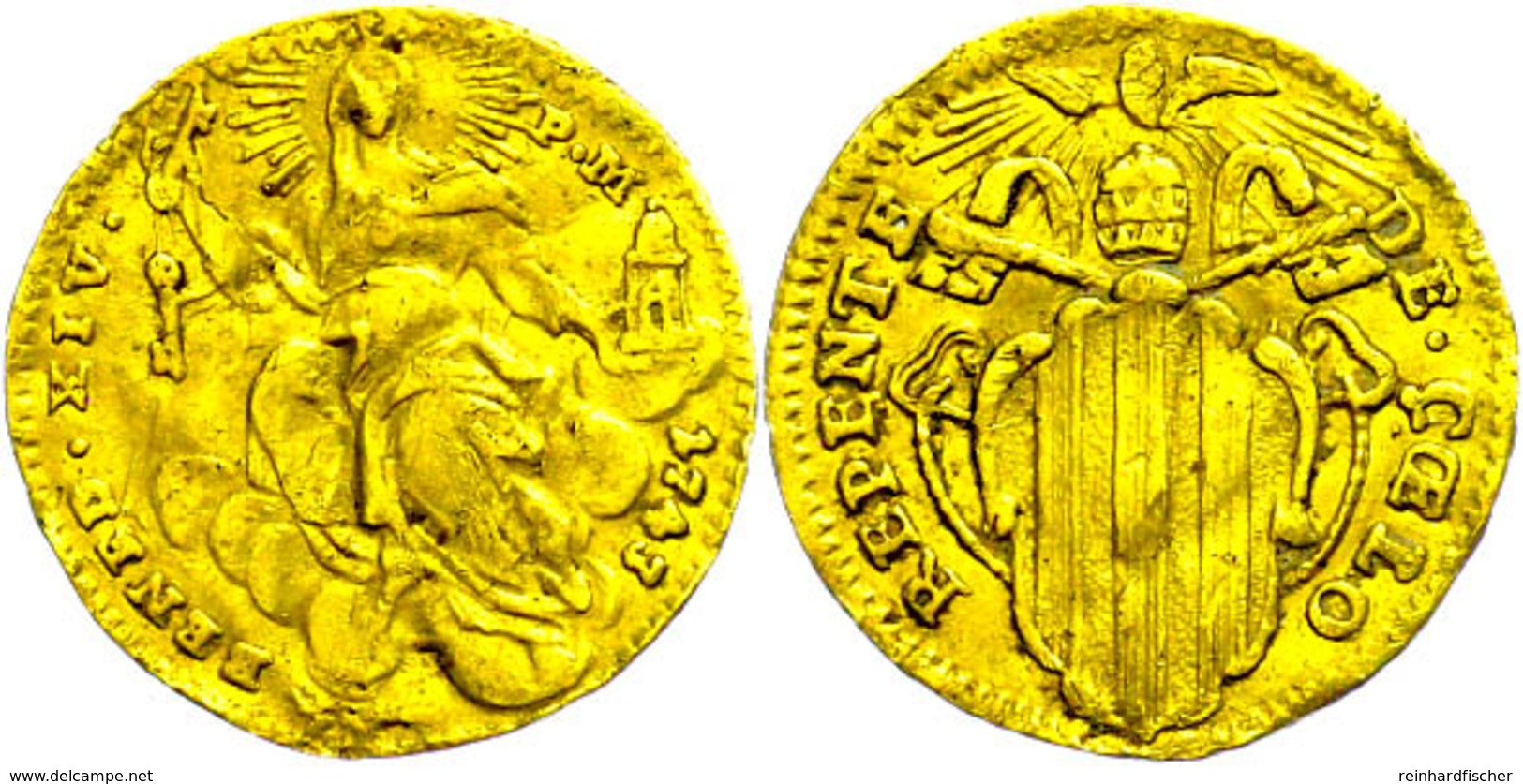 1/2 Zecchino, Gold, 1743, Benedikt XIV., Rom, Muntoni 26, Fb. 232, Wellig, Ss.  Ss - Unclassified