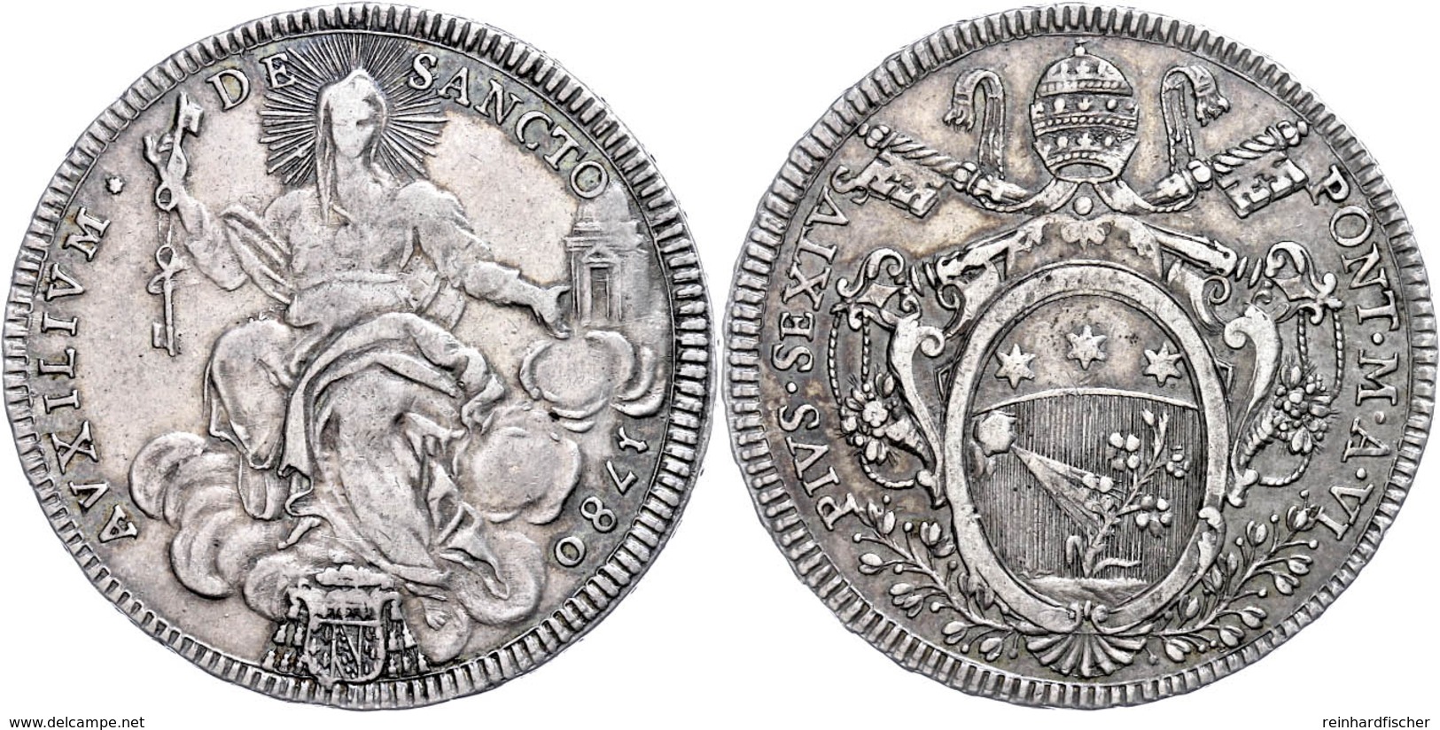 Scudo, 1780, Pius VI., Rom, Dav. 1471, Muntoni 18, Ss.  Ss - Non Classés