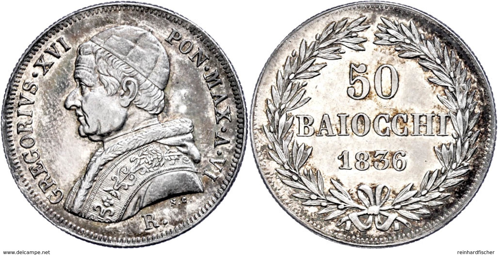 50 Baiocchi, 1836, Gregor XVI., Rom, Kratzer, Vz-st.  Vz-st - Unclassified