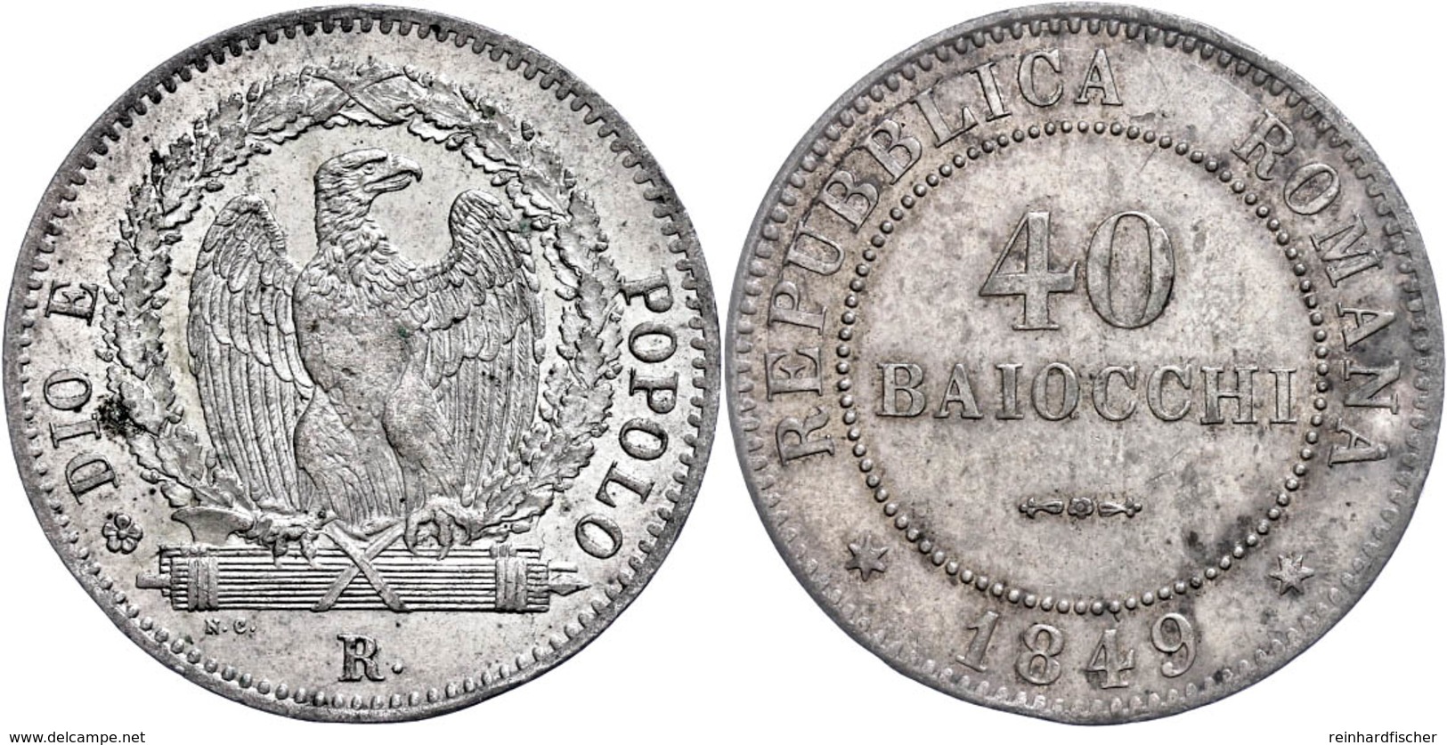 2. Republik, 40 Baiocchi, 1849, Rom, Kl. Rf., Vz.  Vz - Unclassified