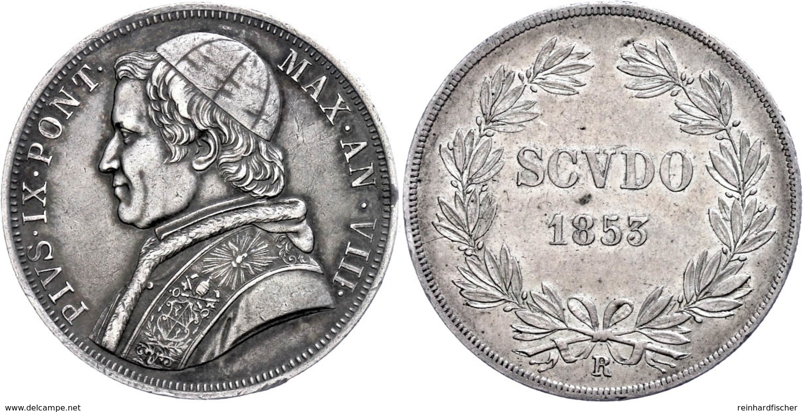 Scudo, 1853, Pius IX., Rom, Dav. 194,  Kl. Rf., Ss-vz.  Ss-vz - Unclassified