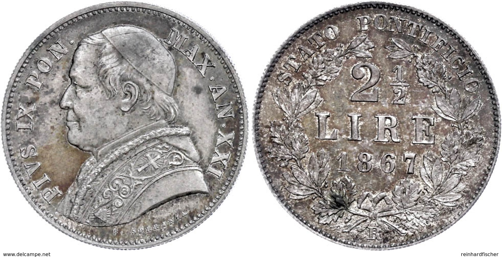 2 1/2 Lire, 1867, Pius IX., Rom, Vz.  Vz - Unclassified