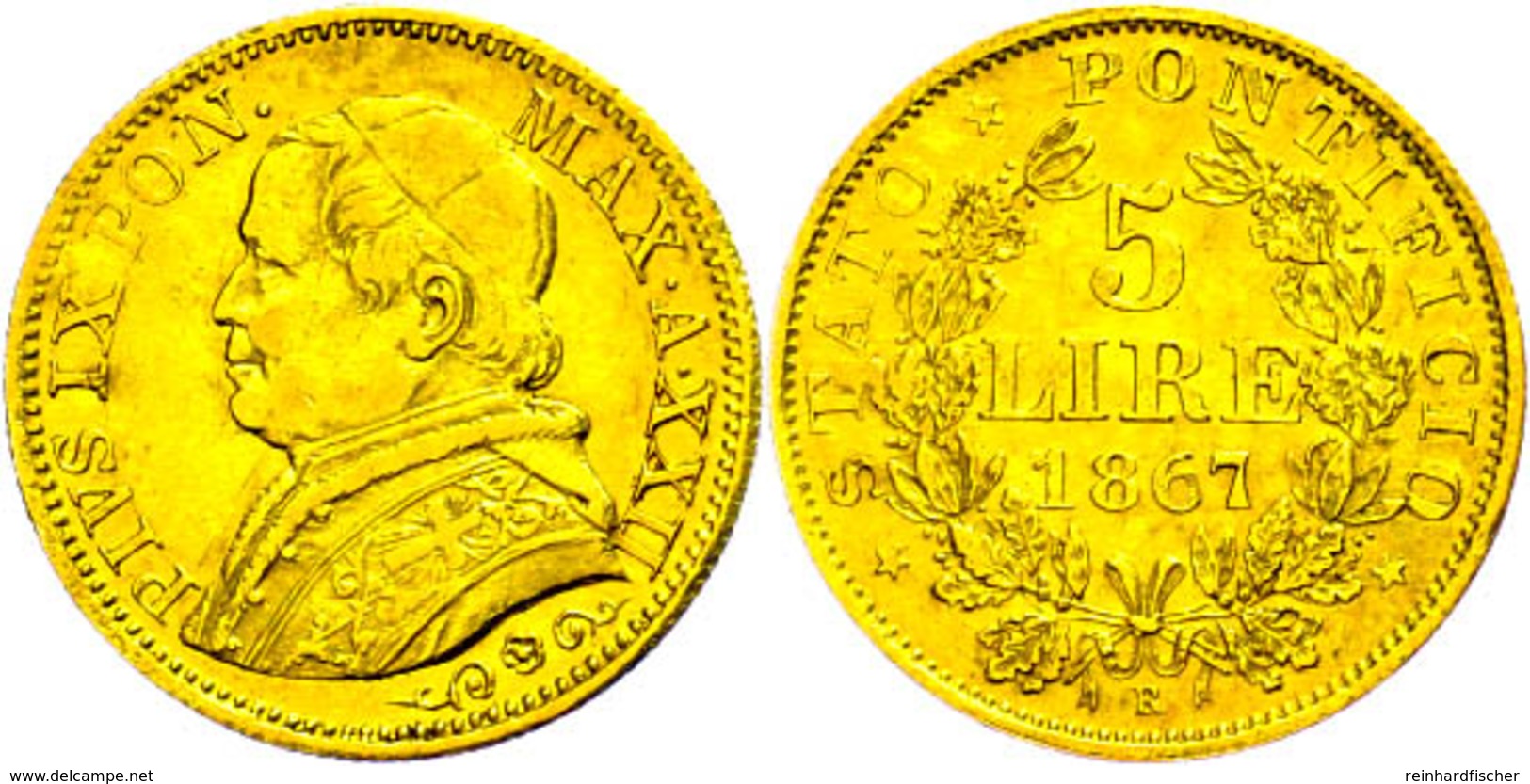 20 Lire, Gold, 1867, Pius IX., Rom, Fb. 282, Ss-vz.  Ss-vz - Non Classés