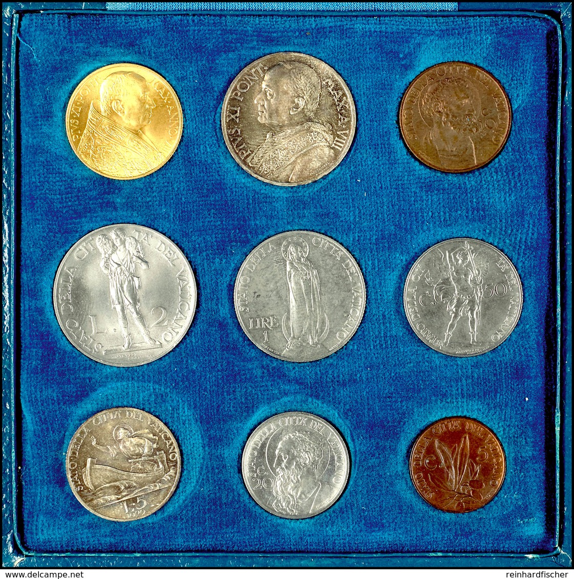 Set Zu 5 Centesimi Bis 100 Lire (Gold), 1929, Pius XI., In Ausgabeschatulle (etwas Bestoßen), St.  St - Vaticaanstad