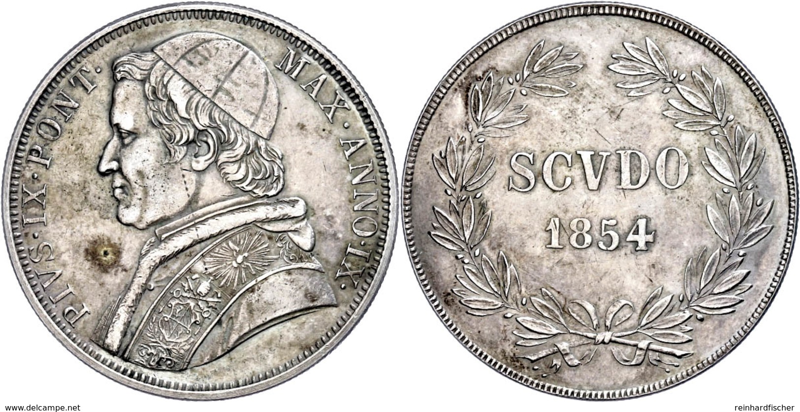 Scudo 1854, Pius IX, KM 1336.2, Etw. Fleckig, Ss  Ss - Non Classés