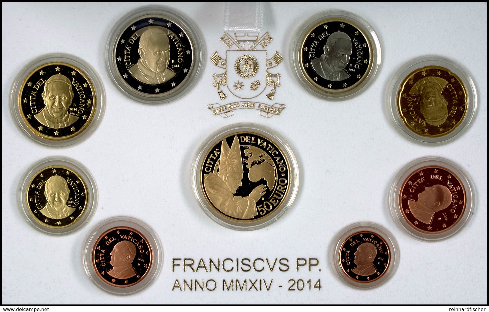 1 Cent Bis 2 Euro, 2014, Euro KMS Mit 50 Euro Gold, 13,74 G Fein, Fb. 478, Papst Franziskus, Alle Münzen In Kapsel, In O - Vatican