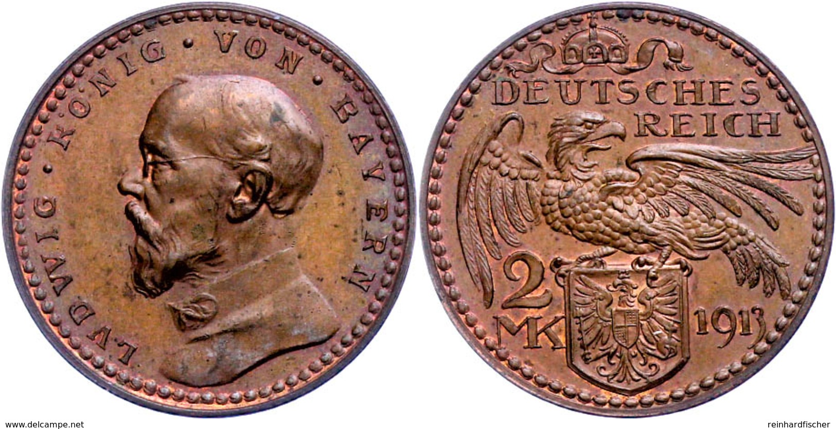 Bayern, 2 Mark, Kupfer, 1913, Ludwig III., Schaaf 51G1, Vz-st.  Vz-st - Sonstige & Ohne Zuordnung