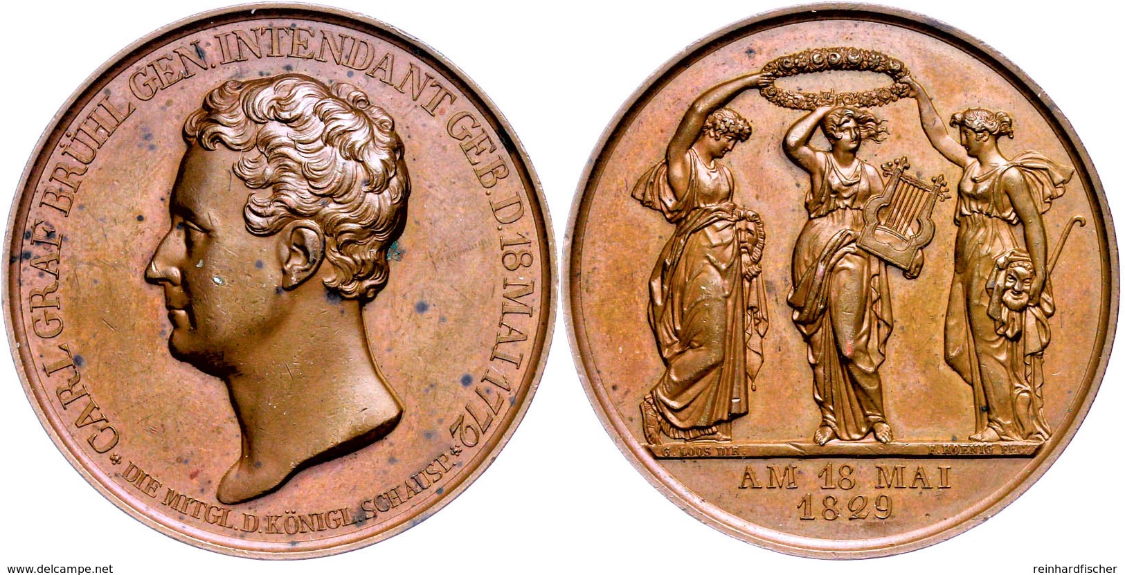 Preussen, Friedrich Wilhelm III., Bronzemedaille (Dm. Ca. 50,50mm, Ca. 69,46g), 1829, Von , Auf Carl Von Brühl. Av: Kopf - Sonstige & Ohne Zuordnung