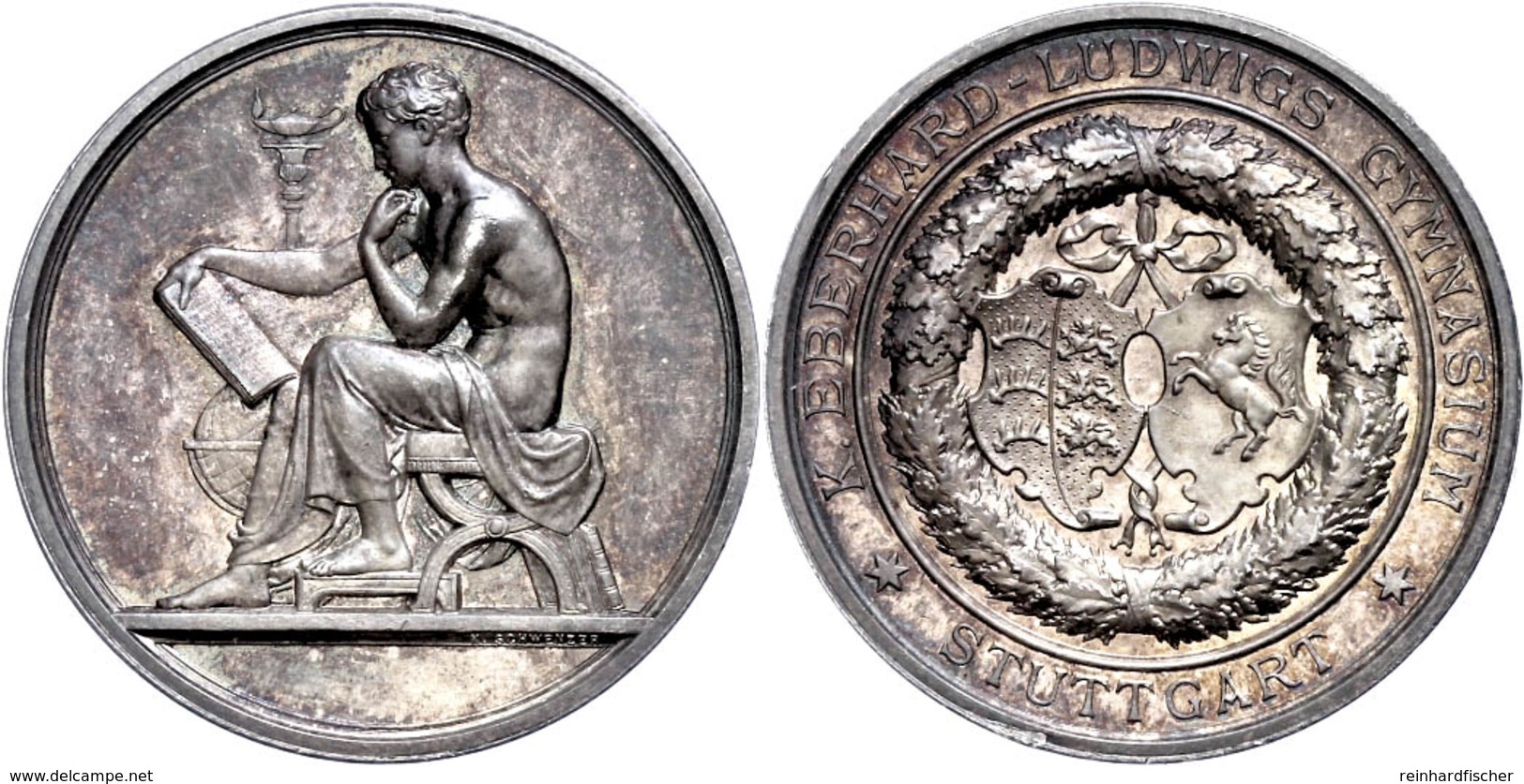 Württemberg, Stuttgart, Silbermedaille (Dm. Ca. 32mm, Ca. 19,74g), O.J. (1881), Von Schwenzer, Auf Das K. Eberhard-Ludwi - Autres & Non Classés