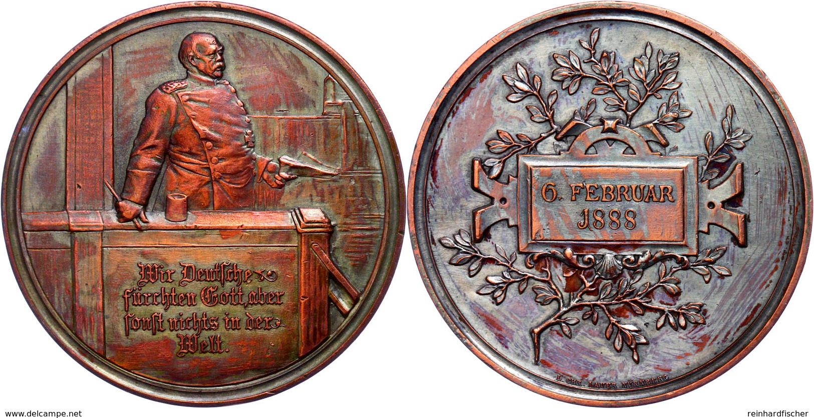 Bronzemedaille Versilbert (Dm. 50 Mm, 52 G), 1888, Von L. Chr. Lauer, Auf Die Reichstagsrede Von Bismarck Am 6. Februar  - Autres & Non Classés