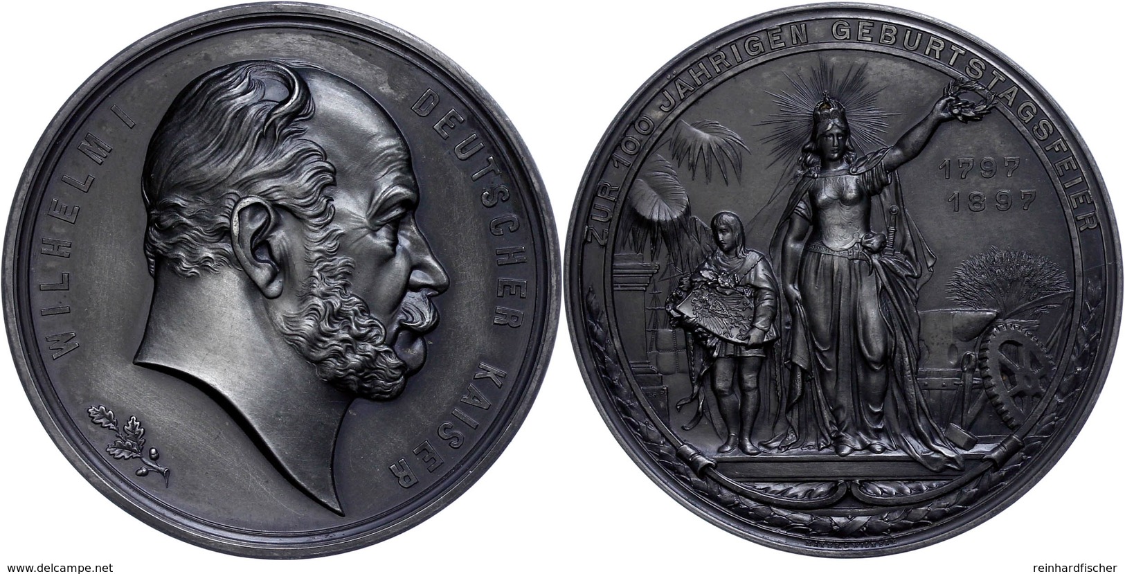 Preußen, Wilhelm I., Zinnmedaille (Dm. 74,8 Mm, 145 G), 1897, Von Schäfer, Auf Die 100jährige Geburtstagsfeier, Av: Kopf - Sonstige & Ohne Zuordnung