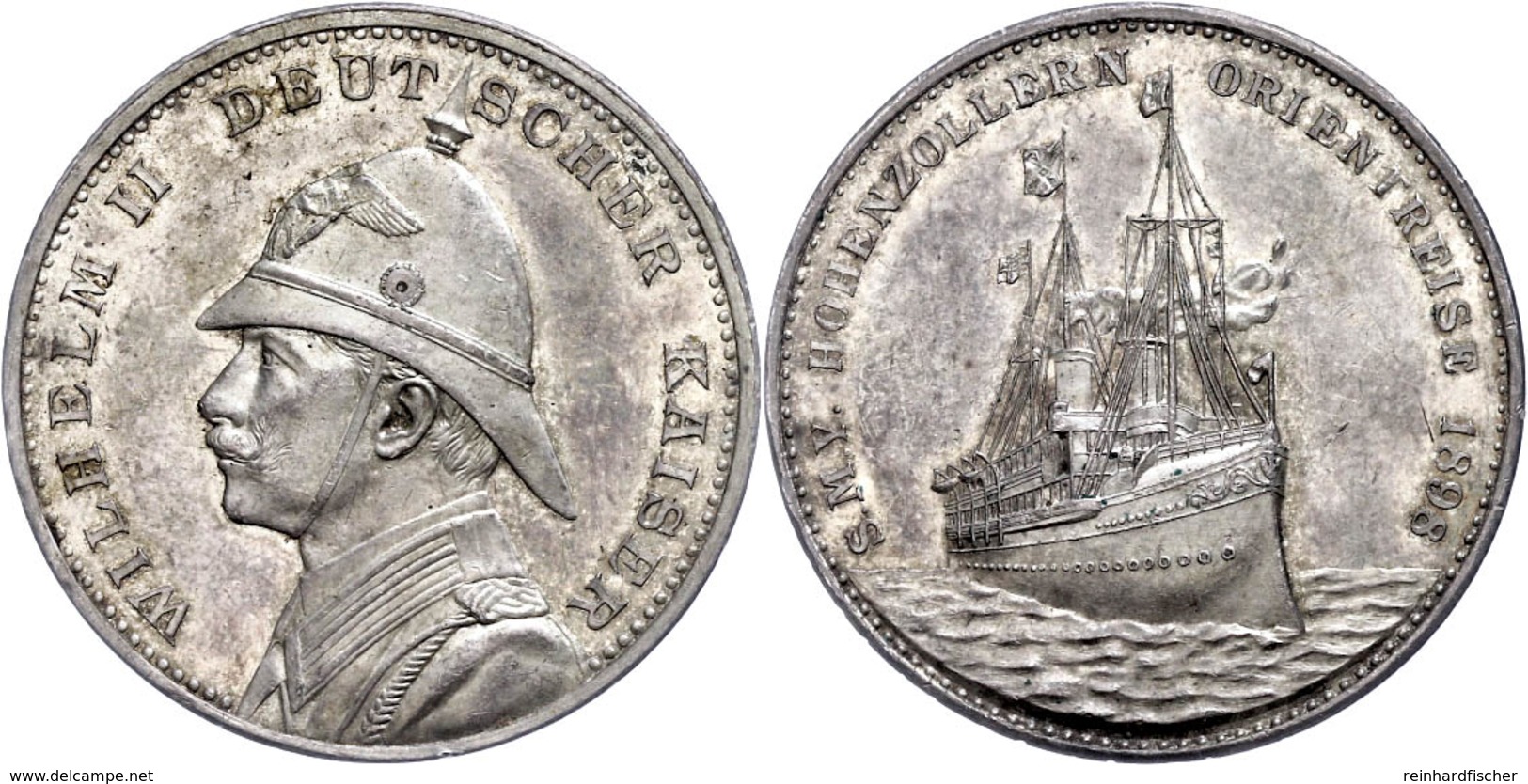 Preußen, Wilhelm II., Silbermedaille (Dm. Ca. 34,80mm, 18,76g), 1898, Von Lauer, Auf Die Orientreise Wilhelms II. Mit De - Autres & Non Classés