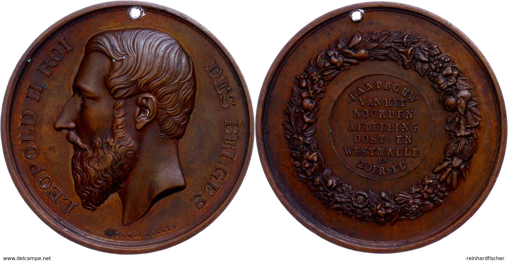 Belgien, Kupfermedaille (Dm 44 Mm, 25,05 G), O. J. (um 1890), Von Leop. Wiener Av. Kopf Von Leopold II. König Von Belgie - Altri & Non Classificati