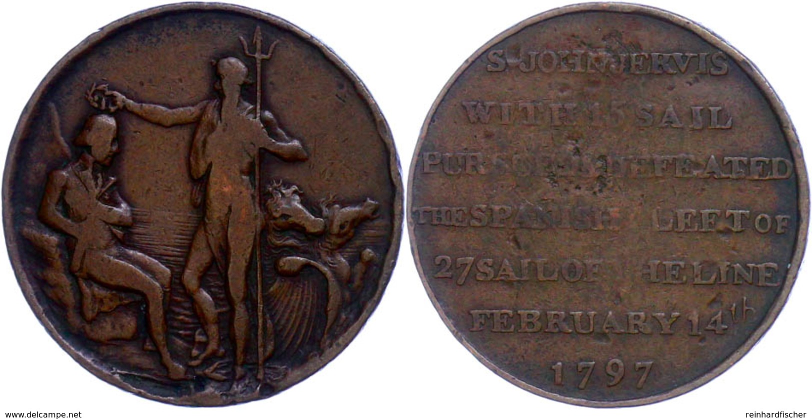 Großbritannien, Kupfermedaille Zu 1/2 Penny (Dm29mm, 10,25g), 1797, Unsigniert. Av. Stehender Neptun Bekrönt Einen Auf F - Autres & Non Classés