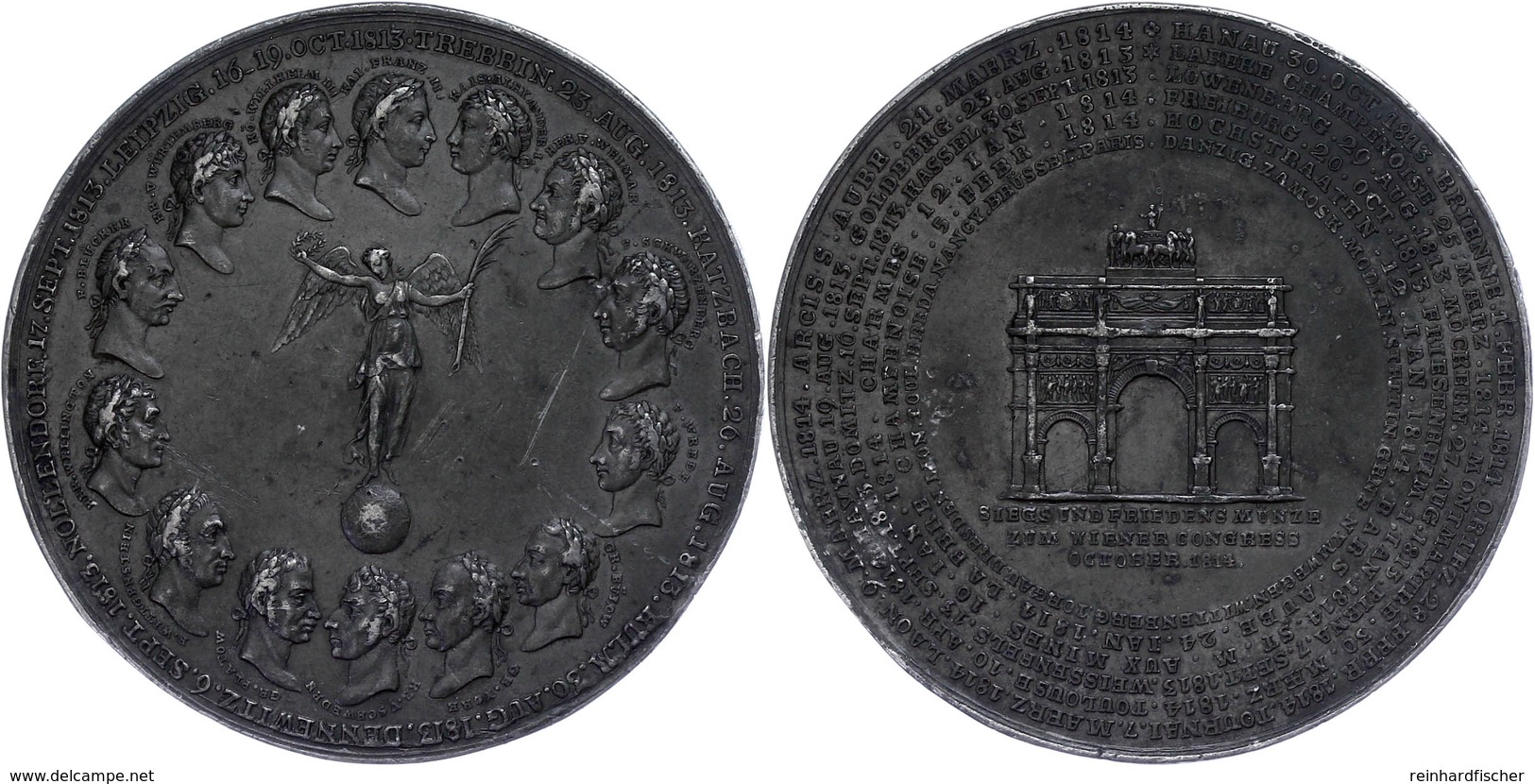 Österreich, Franz I., Zinnmedaille (Dm. Ca. 74,50mm, Ca. 88,70g), 1814, Unsigniert, Wiener Kongress. Av: Victoria Mit Kr - Other & Unclassified