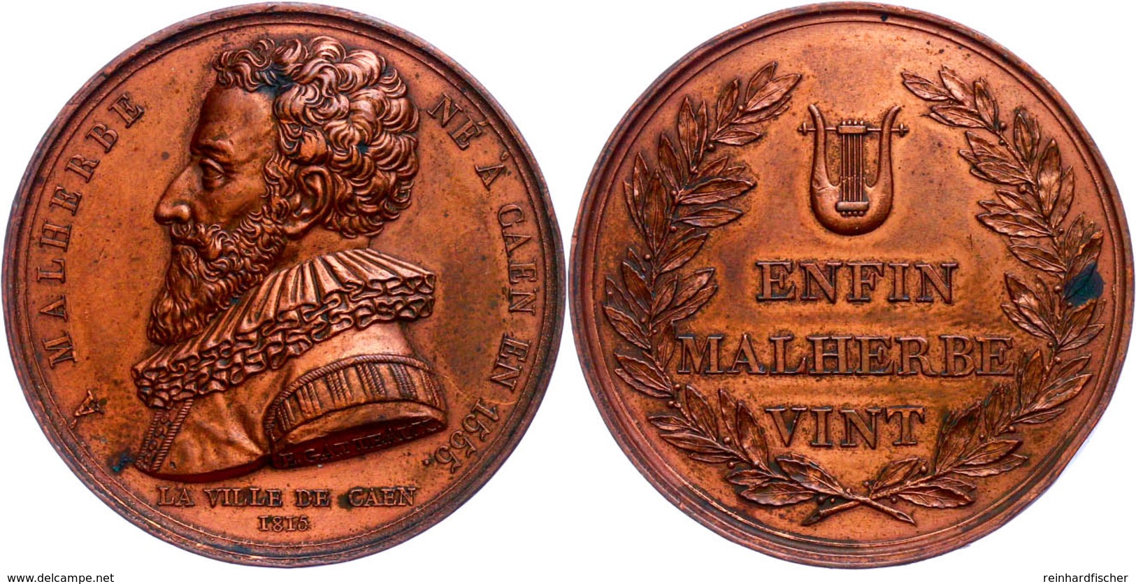 Frankreich, Bronzemedaille (Dm. 41 Mm, 36,8 G), 1815, Von E. Gatteaux, Auf Den Dichter Und Lyriker Malherbe, Av: Brustbi - Autres & Non Classés