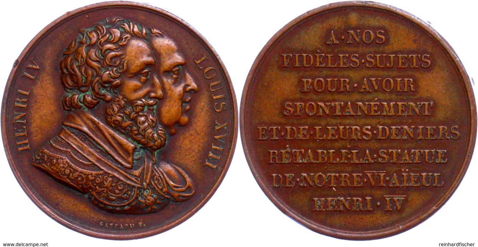 Frankreich, Ludwig XVIII., Bronzemedaille (Dm. 33 Mm, 22 G), O.J. (1817), Von F. Gayrard, Auf Die Wiederherstellung Der  - Autres & Non Classés