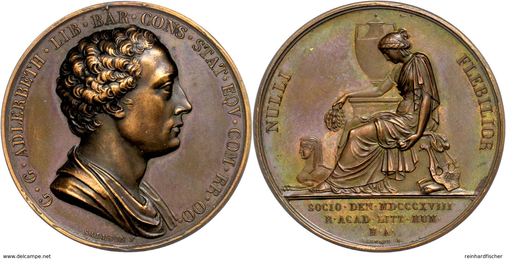 Bronzemedaille (Dm. Ca. 43,10mm, Ca. 28,25g), 1818, Von Salmson. Av: Kopf Nach Rechts, Darum "C C ADLERBETH LIB BAR CONS - Sonstige & Ohne Zuordnung